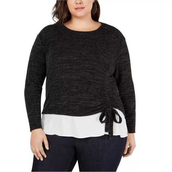 INC Layered Sweater Top with rouched detail. Heather Black/Gray. Women's 2X. - Picture 1 of 9